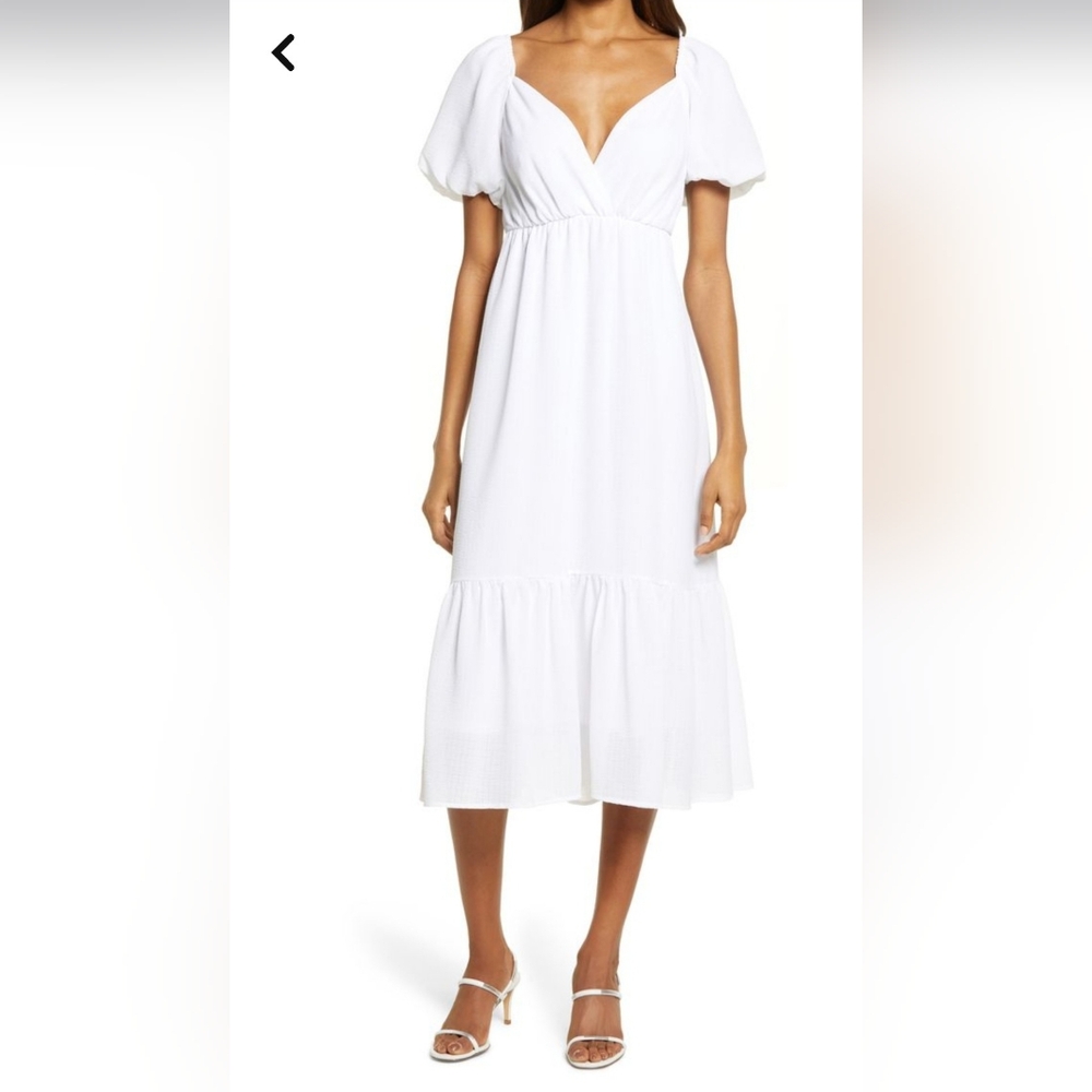 Fraiche by J balloon Tiered Midi Dress Medium White